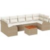 vidaXL 8-elementowy zestaw sofy ogrodowej z poduszkami, beżowy polirattan akacja, vidaXL 2-osobowa sofa ogrodowa z miejscem do przechowywania i poduszkami, beżowy polirattan Dārza mēbeļu komplekti