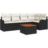 vidaXL 6-częściowy Zestaw Sof Ogrodowych z Poduszkami Czarnego Polirattanu Akacjowego, vidaXL 2-osobowa Sofa Ogrodowa z Przechowalnią i Poduszkami Czarnego Polirattanu Dārza mēbeļu komplekti