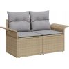 vidaXL 5-częściowy zestaw sofy ogrodowej z poduszkami Beżowy Polirattan Akacja, vidaXL 2-osobowa kanapa ogrodowa z pojemnikiem i poduszkami Beżowy Polirattan Dārza mēbeļu komplekti