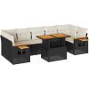 Vidaxl 8-cz. zestaw mebli z poduszkami, czarny, polirattan i akacja Dārza mēbeļu komplekti