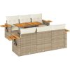 Vidaxl 7-cz. zestaw mebli z poduszkami, beżowy, polirattan i akacja Dārza mēbeļu komplekti