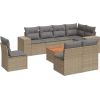 vidaXL 9-częściowy zestaw mebli ogrodowych z poduszkami, beżowy, polirattan Dārza mēbeļu komplekti
