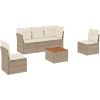 vidaXL 6-częściowy zestaw mebli ogrodowych z poduszkami, beżowy, polirattan Dārza mēbeļu komplekti