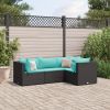 vidaXL VidaXL 4 Piece Patio Lounge Set with Cushions Black Poly Rattan Dārza mēbeļu komplekti