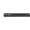 Brennenstuhl Premium-Line 6-way power strip, black, 3 meters, 60,000A surge protection, 2x USB-A Strāvas pagarinātāji