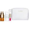 Set Clarins: Double Serum, Anti-Age, Eye Serum, 20 ml + Cryo-Flash, Firming & Radiance, Cream Mask, For Face, 15 ml + Lip Confort, Lip Oil, 04, 1.4 ml + Clarins, Zippered, GWP Textile Pouch, White Парфюмерные наборы
