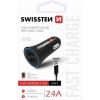 Swissten Premium Auto Lādētājs 12 / 24V / 1A + 2.1A + USB-C Datu Kabelis 100 cm Melns