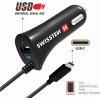 Swissten Premium Auto Lādētājs 12 / 24V / 2.4A + iebūvēts USB-C Datu Kabelis 100 cm Melns