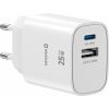 Swissten Edge Сетевое зарядное устройство USB-C PD 25W + USB-A QC 18W White Зарядные устройства