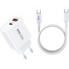 Charger Remax RP-U120 20W USB-C/USB-A + USB-C to USB-C cable 1.0m white Telefonu lādētāji 220v