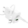 Сетевая зарядка Hoco N71 30W GaN USB-C/USB-A + USB-C to Lightning cable 1.0m белая Зарядные устройства