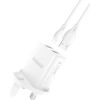 Dudao   Wall charger UK plug (United Kingdom) 2xUSB-A 2.4A white + USB-A cable - Lightning White Telefonu lādētāji 220v