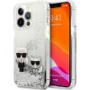Karl Lagerfeld KLHCP13XGKCS Liquid Glitter Karl&Choupette Aizsargapvalks priekš iPhone 13 Pro Max 6.7" / sudraba Neoriģinālie Maciņi