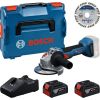 Bosch akumulatora leņķa slīpmašīnas komplekts 0615A500E7 ar diviem 4.0 Ah akumulatoriem, 125 mm griešanas disku un L-BOXX Slīpmašīnas