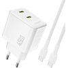 Charger Dudao A28PC GaN 45W 2xUSB-C + USB-C to USB-C cable 1.0m white Telefonu lādētāji 220v