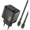 Charger Dudao A28PC GaN 45W 2xUSB-C + USB-C to USB-C cable 1.0m black Telefonu lādētāji 220v