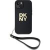 DKNY -  DKNY PU Leather Stack Logo Wrist Strap Case for iPhone 13 Black Neoriģinālie Maciņi