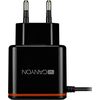 Canyon   Wall Charger With USB TYPE C CABLE , 2.1A Black Зарядные устройства