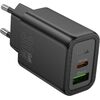 Charger Hoco N63 30W GaN USB-C/USB-A black Telefonu lādētāji 220v