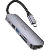 Адаптер HB28 Type-C multi-function converter HDMI+USB3.0+USB2.0+SD+TF+PD серый Дата USB-кабели