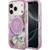 Guess IML Glitter Flowers Triangle MagSafe Case Aizsargapvalks priekš iPhone 18 Pro / violets Neoriģinālie Maciņi