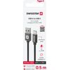 Swissten Textile USB / USB-C Datu un uzlādes vads 0.5m Melns Data USB kabeļi