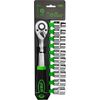JBM Muciņu komplekts 10 19mm 1/2" 12 kanšu, ar sprūdrata atslēgu 72z Muciņas un pagarinājumi