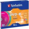 Matricas DVD-R AZO Verbatim 4.7GB 16x Colour, 5 Pack Slim