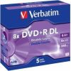 Matricas DVD+R DL Verbatim 8.5GB Double Layer 8x AZO 5 Pack Jewel