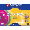 Matricas DVD+RW Verbatim 4.7GB 4x Colour, 5 Pack Slim