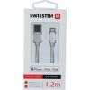 Swissten (MFI) Textile Fast Charge 3A Lightning (MD818ZM/A) Datu un Uzlādes Kabelis 1.2m Sudraba