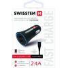 Swissten Premium Auto Lādētājs 12 / 24V / 1A + 2.1A + Lightning Datu Kabelis 100 cm Melns