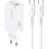 USAMS MTXLOGTC02 tīkla lādētājs USB / 2 x USB-C / 65W / 5A / Quick Charge 3.0 balts