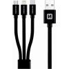 Swissten Textile Universal 3in1 USB-C / Lightning Data MFI / MircoUSB kabelis 1,2 m melns