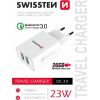 Swissten Premium Tīkla Lādētājs 2x USB / QC3.0 23W Balts