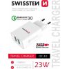 Swissten Premium Tīkla Lādētājs 2x USB / QC3.0 23W Balts Telefonu lādētāji 220v