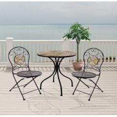 Садовый стол MOROCCO D60xH71см, мозаичный стол с цветными мотивами, черная металлическая рама