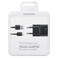 Samsung EP-TA20EBECGWW / Quick Charge 3.0 / 15W Oriģināls Tīkla Lādētājs + Type-C USB Vads Melns
