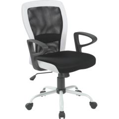 Darba krēsls LENO 60x57xH91-98,5cm, sēdeklis: audums, krāsa: melna, atzveltne: siets: krāsa: melna, ādas imitācijas balt