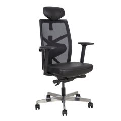 Biroja krēsls TUNE 70x70xH111-128cm, sēdeklis: āda, atzveltne: siets, krāsa: melna