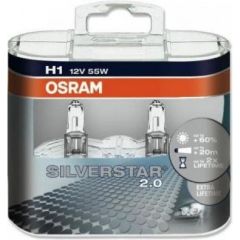 Osram H1 12V Silverstar 2.0 55W P14.5s BLI2 Kvēlspuldzes komplekts [2gab] Autospuldzes