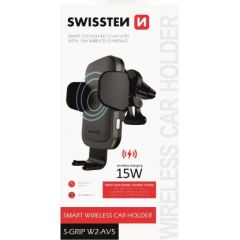 Swissten W2-AV5 Air Vent Универсальный Держатель C 15W Беспроводной Зарядкой + Micro USB Провод 1.2м Черный