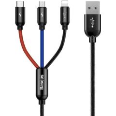 Baseus 3in1 kabelis USB-C / Lightning / Micro 3,5A 0,3m melns Data USB kabeļi