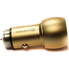 Evelatus Universal Car Charger ECC01 GOLD 2USB port 3.1A with stainless steel escape tool Gold