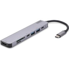 SAVIO AK-47 MULTIFUNCTIONAL USB Type C 7IN1 HUB HDMI, SD & TF CARD, USB 3.0, USB 3.0 Type C  Grey