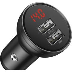 Baseus Digital Display Dual USB 4.8A Car Charger 24W Grey Автомобильные зарядные устройства