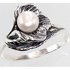 Серебряное кольцо #2100678(POx-Bk)_PE, Серебро	925°, оксид (покрытие), Жемчуг , Размер: 17, 2.9 гр.
