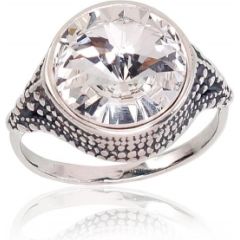 Серебряное кольцо #2100666(POx-Bk)_SV, Серебро	925°, оксид (покрытие), Кристаллы swarovski , Размер: 16, 4 гр.