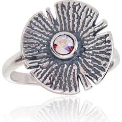 Серебряное кольцо #2101684(POx-Bk)_SV-MIXW, Серебро	925°, оксид (покрытие), Кристаллы swarovski , Размер: 17, 2.7 гр.
