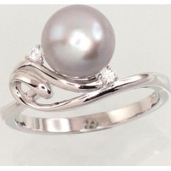 Серебряное кольцо #2101462(PRH-GR)_CZ+PE-GR, Серебро	925°, родий (покрытие), Цирконы , Жемчуг , Размер: 16, 2.6 гр.